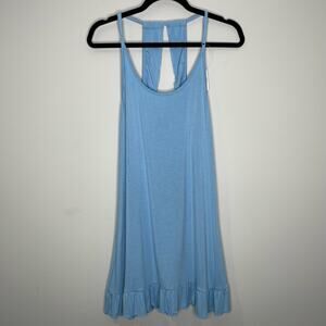 Adore Me Slip Dress Ruffle Bottom Open Back Baby Blue Super Soft Women's Med NWT